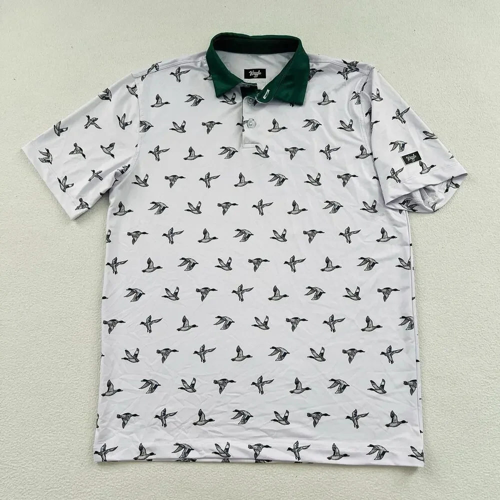 Waggle Boy Green Duck Mallard Print Performance Stretch Golf Polo Shirt Youth L